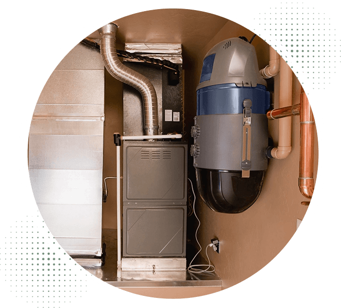 A picture of an air handler and the heating system.