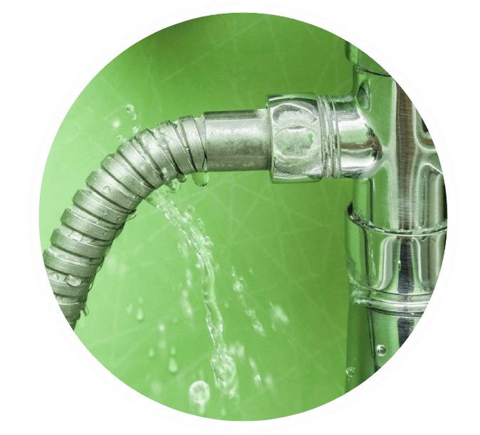 A close up of the water hose on a faucet.